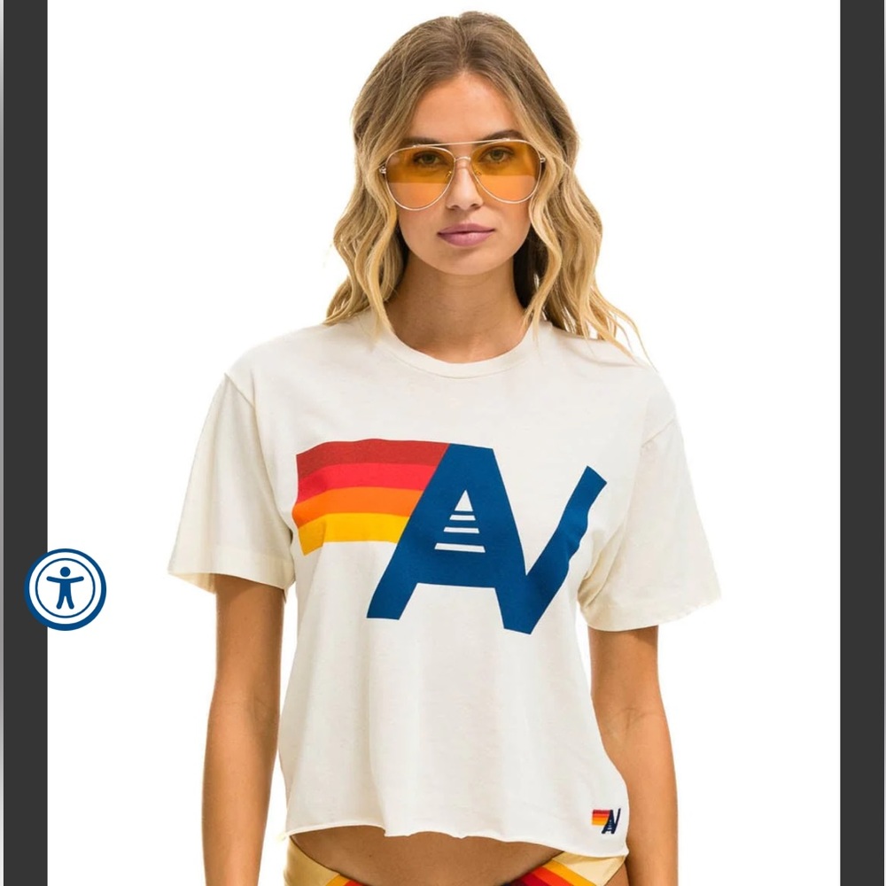 NWT! Aviator Nation Logo Boyfriend Tee Shirt - Vintage White